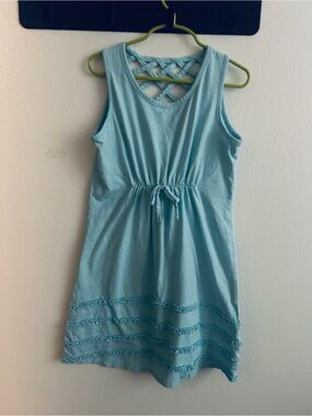 Boston Traders Girl M(9-10)Teal Cotton Blend  Sleeveless Dress with Lattice Back